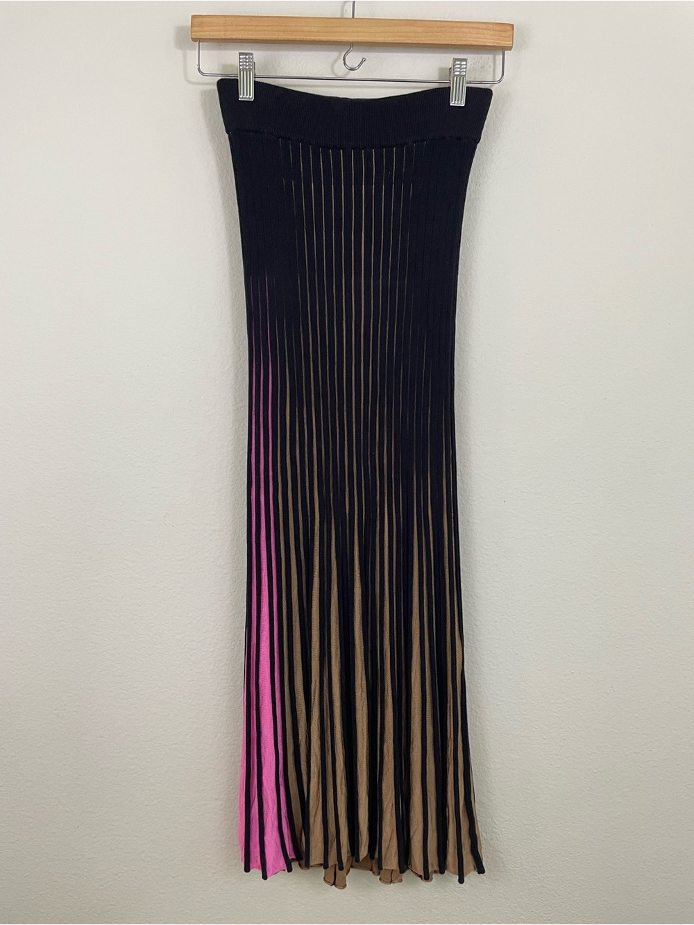 Kenzo Pink Tan Two Tone Pleated Ribbed Accordion High Rise Midi Skirt Size XS - Picture 3 of 8